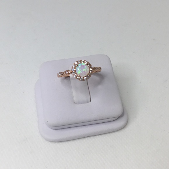 Sale $18! Rose Gold Plated over .925 Sterling Silver Lab created Opal Ring - Picture 13 of 16